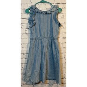 Copper Key Chambray Dress Ruffle‎ Sleeves Elastic Waist Casual Blue L